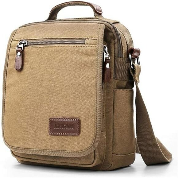 Mens Canvas Messenger Crossbody Bag Travel Work Shoulder Bag iPad Pockets - Picture 7 of 7
